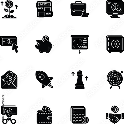 Business and Finance Glyph Icons and illustrations Pack