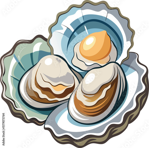 Seafood Platter Design Graphics Delicious Fresh Oysters, Ready to Eat, Seafood Delicacy, Coastal Cuisine, Ocean Bounty, Illustration
