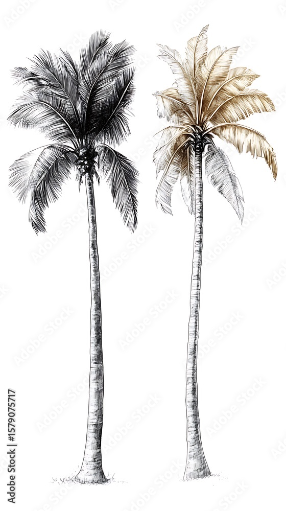 Fototapeta premium 二本のヤシの木の素描