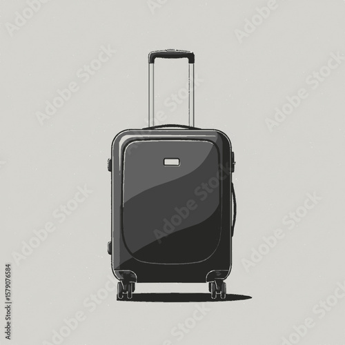 A stylized illustration of a black wheeled suitcase against a neutral background.