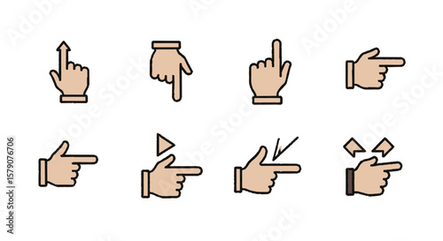 Collection of simple hand gesture icons, depicting various pointing and swiping actions.