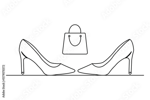 High heel shoe icon continuous one line drawing and minimalist style isolate outline illustration