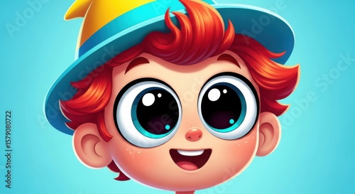 Enchanting Wizard Boy with Big Blue Eyes and Yellow Hat Adventures Await