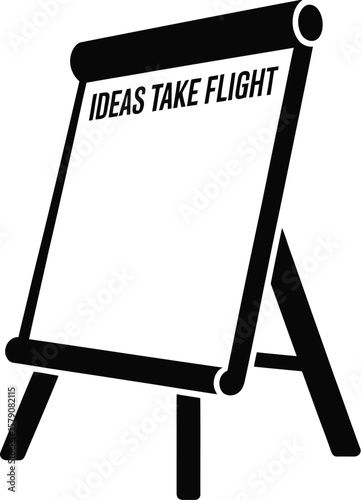 Black silhouette of a flip chart with the text ideas take flight isolated on transparent background