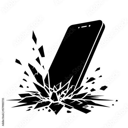 Smartphone crashing into ground silhouette — Symbol of cyberbullying consequences