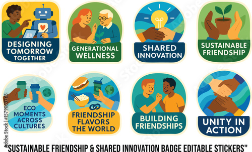 Sustainable Friendship & Shared Innovation Badge Editable Stickers