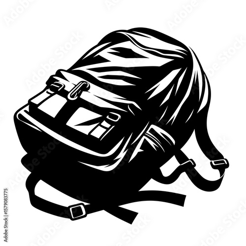 School backpack silhouette on ground — Symbol of loneliness and bullying victim