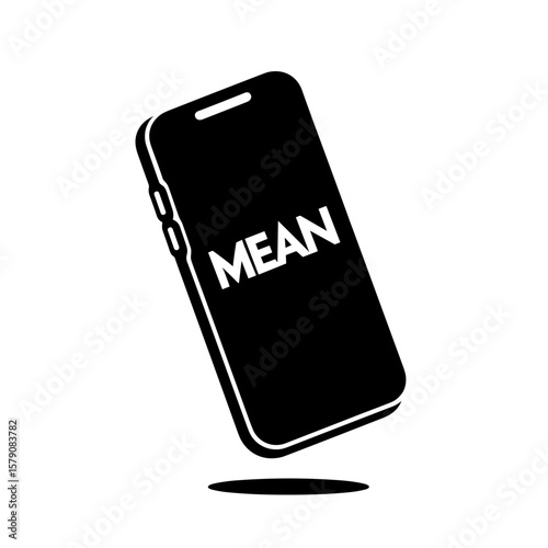 Smartphone with mean word silhouette — Symbol of cyberbullying and online harassment