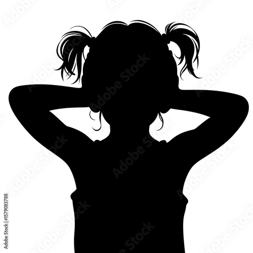 Girl covering ears silhouette — Expression of bullying, fear, and emotional pain
