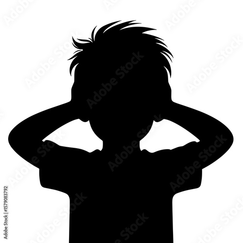 Boy covering ears silhouette — Symbol of bullying, stress, and rejection