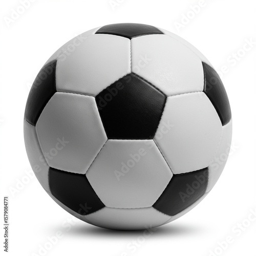 Isolated soccer ball on white background, classic design, clean and crisp detail.