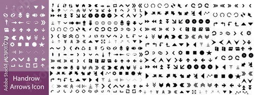 Hand drawn arrow vector icons set. Sketch arrow design for business plan and education. Set of arrows black icons. Circle arrows, rotate arrow, redo process symbol.