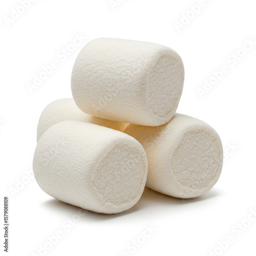 Fluffy White Marshmallows Isolated on White Background for Food Photography. 