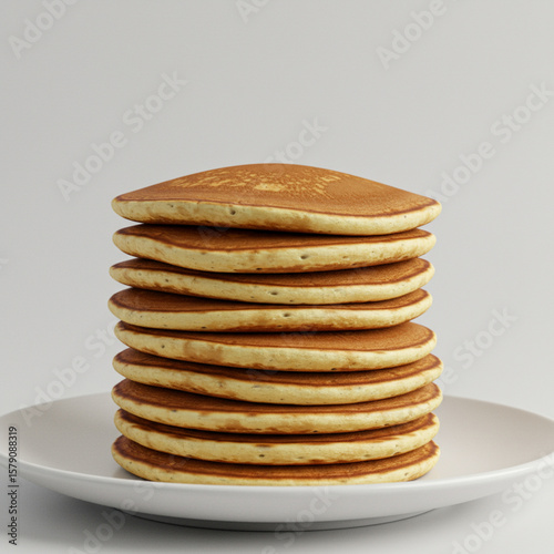 Fluffy Pancake Stack Isolated on White: High Detail, 8K Food Photography. 
