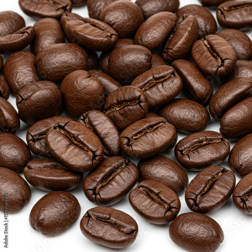 Exquisite Roasted Coffee Beans Isolated on White: A High-Detail 8K Food Shot.