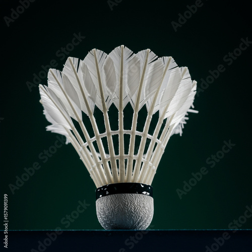 Detailed Macro Shot: Badminton Shuttlecock Feathers in Stadium Lighting, 8K Detail.