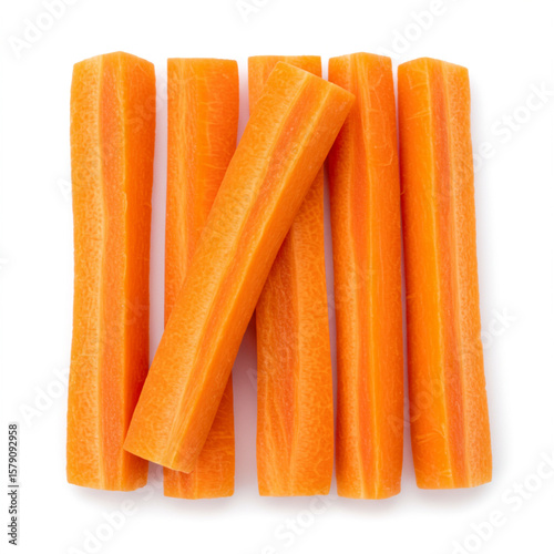 Crisp Carrot Sticks Isolated on White: High-Detail Food Photography in 8K Resolution.