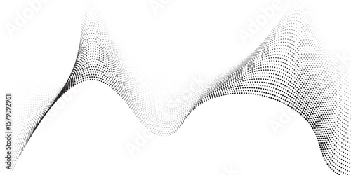 Halftone black gradient curve shape isolated on white background. Modern concept of technology  science  music  modern vector wave simple