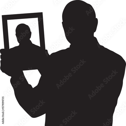 Silhouette of a man holding a framed portrait of himself vector
