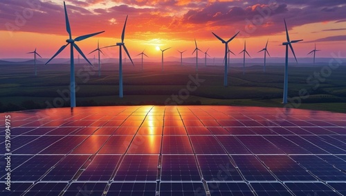 Green Energy – Wind Turbines and Solar Panels
Wide landscape with wind turbines and solar panels at sunset. Ideal for renewable energy, sustainability, and clean power topics.
