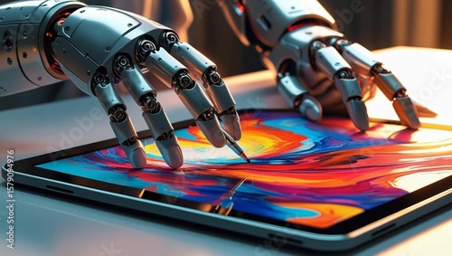 AI Generating Art on a Digital Canvas
Robotic hand painting or drawing something on a tablet or screen.
For creativity, design, and AI in the arts.
