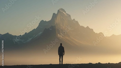 Lone Person in Front of Massive Mountains
Cinematic look, slightly foggy, peaceful vibes.
Represents freedom, mindfulness, or travel.