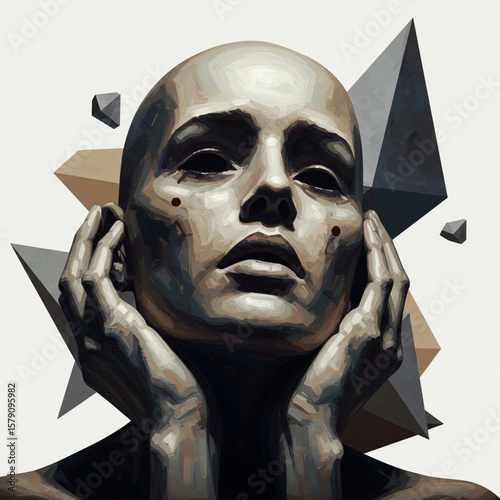 Abstract Geometric Emptiness: Oil Painting of Isolated Agony in 8k Detail.