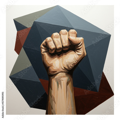 Abstract Geometric Fist: Oil Painting of Unwavering Determination in High Detail, 8K.