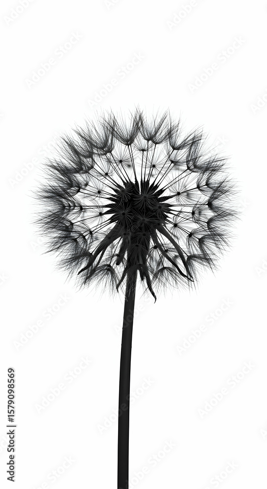 custom made wallpaper toronto digitalElegant Black Dandelion Seed Head Botanical Illustration
