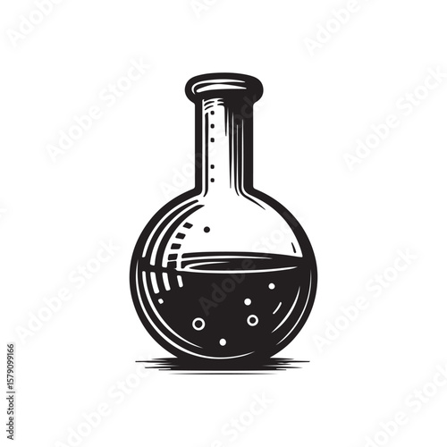 Science Flask Silhouette Vector Illustration, science instrument vector image, black silhouette,