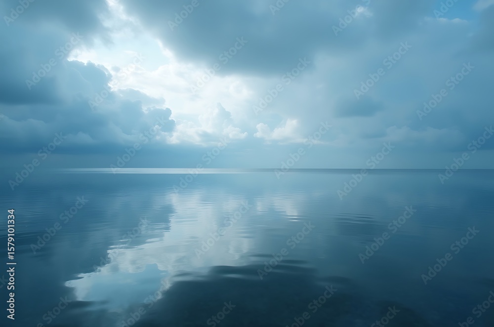 Fototapeta premium Calm Blue Ocean Water Reflection Peaceful Sky ai generated