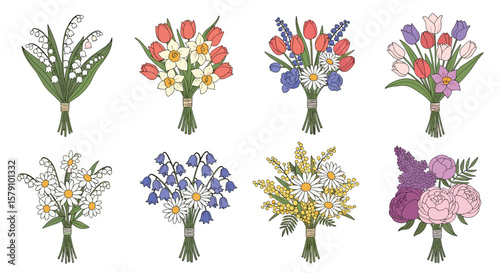 A collection of beautiful hand drawn spring flower bouquets for your special occasions