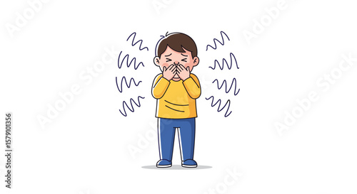 A distressed child feeling anxious and overwhelmed by swirling negative emotions and thoughts