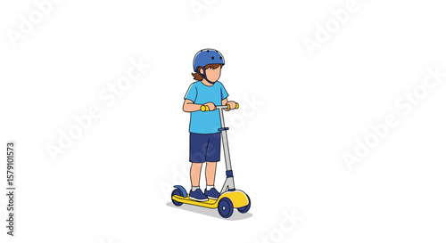 Active child riding electric scooter outdoors enjoying outdoor recreation and fun