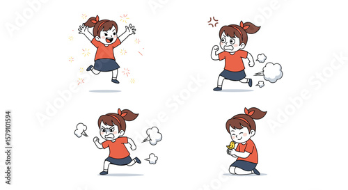 Playful girl expressing joy through energetic movements and activities