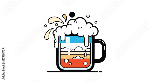 Freshly poured beer with rich frothy head and bubbles illustration