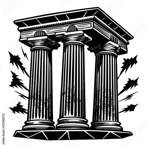 Old engraved illustration of The Parthenon, Athenian Acropolis, Greece - Greek architecture.