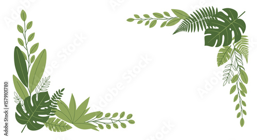 Tropical leaf corner ornaments botanical flourishes exotic jungle foliage elements for design