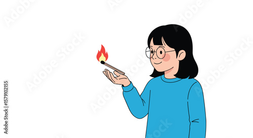 Person holding a lit match with flame burning brightly showcasing a symbol of knowledge and creativity