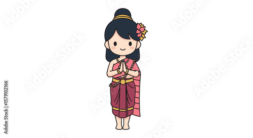 Adorable thai woman in traditional attire offering respectful greeting