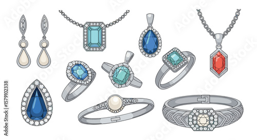 Collection of elegant fine jewelry pieces featuring gemstones and diamonds