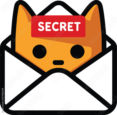 Secret Cat in Envelope Icon – Confidential Message Sticker