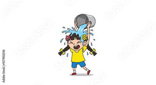 Child gets surprise cold water shower during playtime fun activity with friends