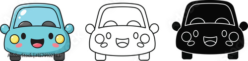 Cute car vector illustration set for kids coloring book or automotive design and print template vector