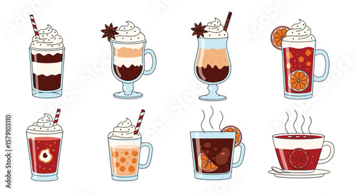 Warm winter drinks collection featuring delicious hot beverages