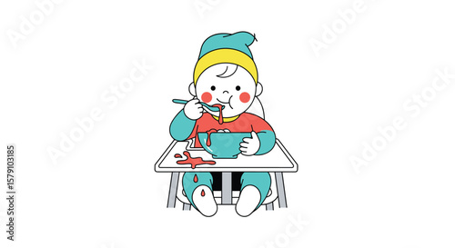 Adorable baby eating from high chair messy fun mealtime moments captured