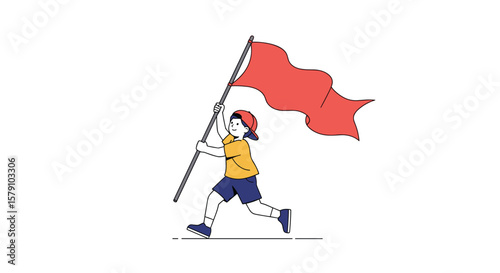 A person runs holding a red flag during a protest or demonstration
