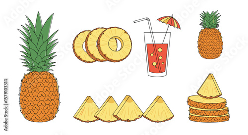 Pineapple tropical fruit beverage drink and slices fresh summer refreshment
