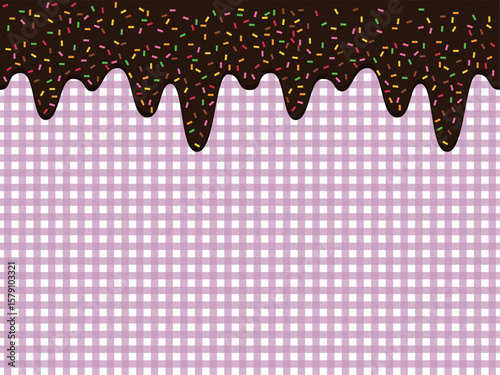 とろけるチョコとギンガムチェック模様の背景