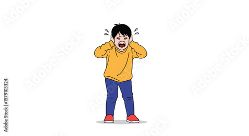 A young person expressing intense fear while covering their ears in distress